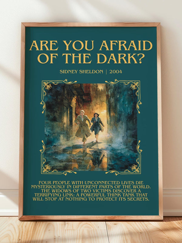 Are You Afraid of the Dark? minimalist print in frame leaning in hallway – thriller wall art