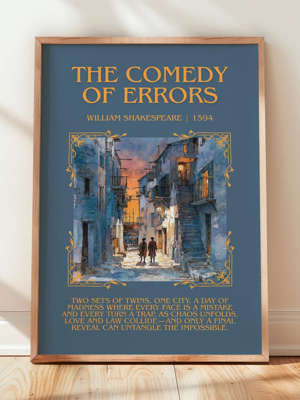 The Comedy of Errors minimalist print in frame leaning in hallway – classic literature wall art