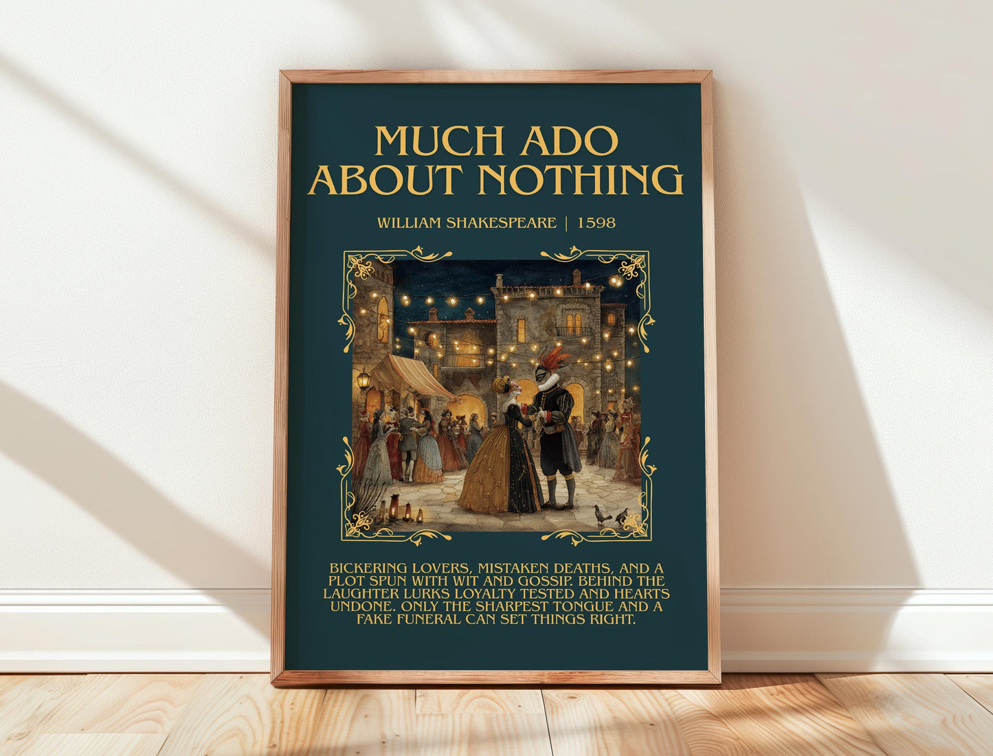 Much Ado About Nothing by William Shakespeare | Descriptive Book Poster | Blurby