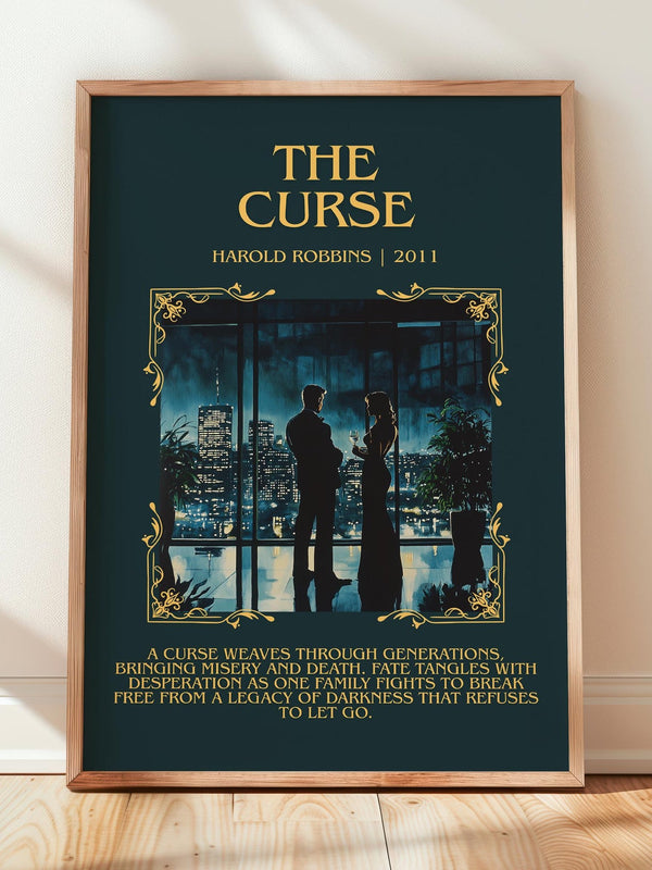 The Curse minimalist print in frame leaning in hallway – thriller wall art