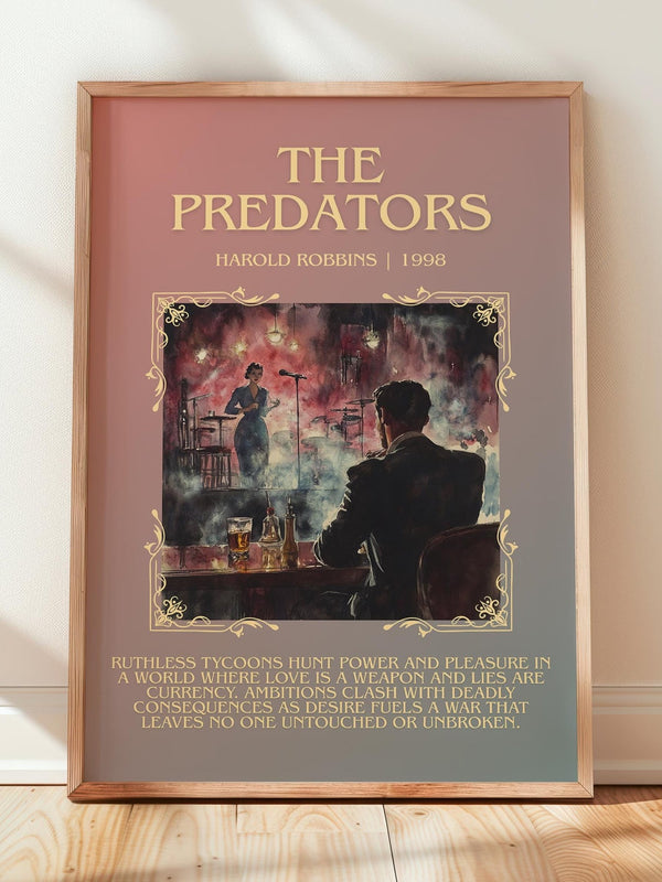 The Predators minimalist print in frame leaning in hallway – thriller wall art