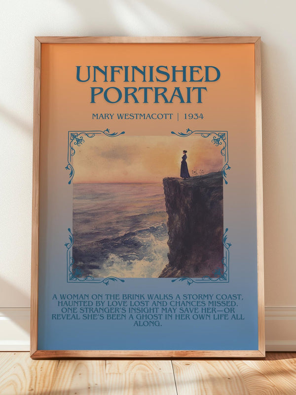 Unfinished Portrait minimalist print in frame leaning in hallway – romance wall art
