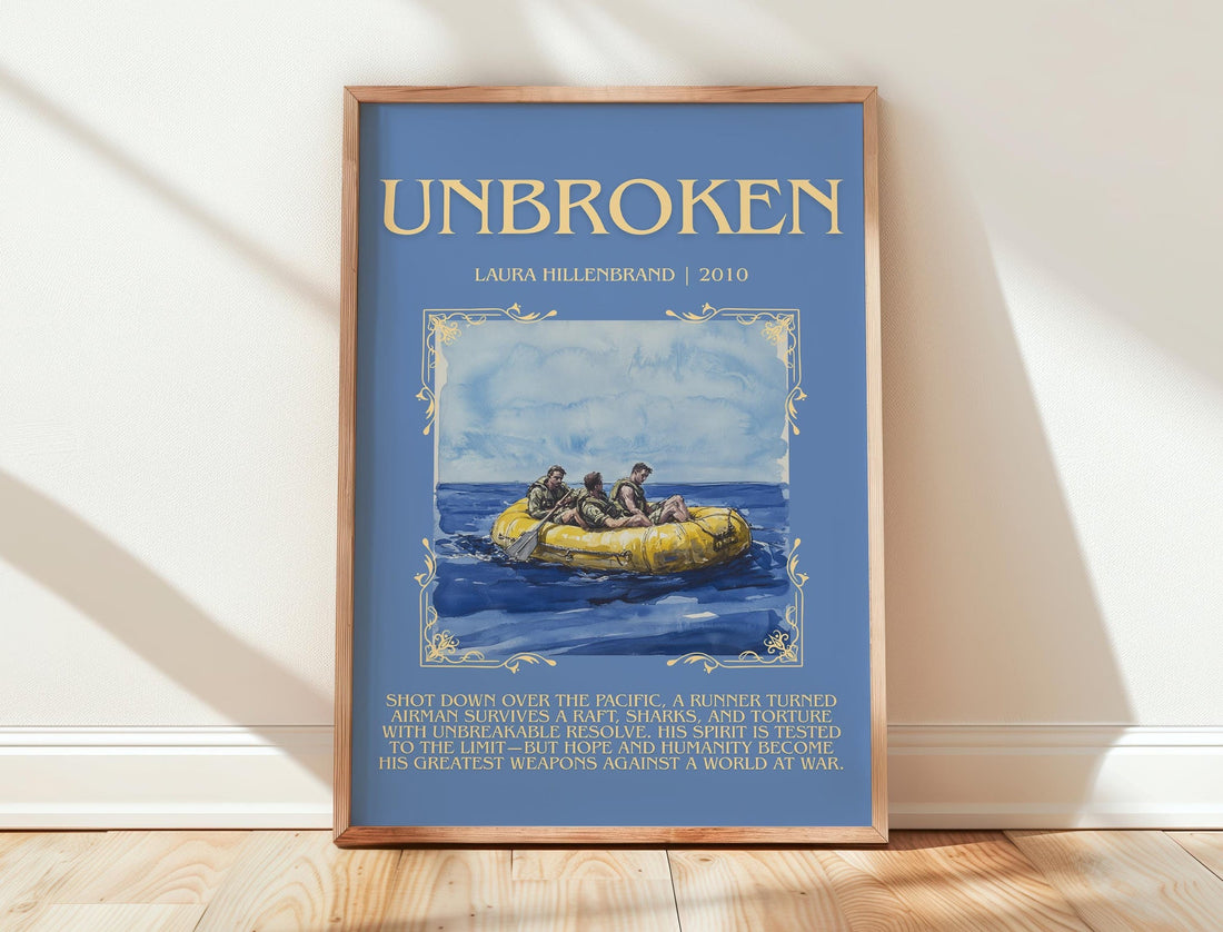 Unbroken minimalist print in frame leaning in hallway – non fiction wall art (mockup)