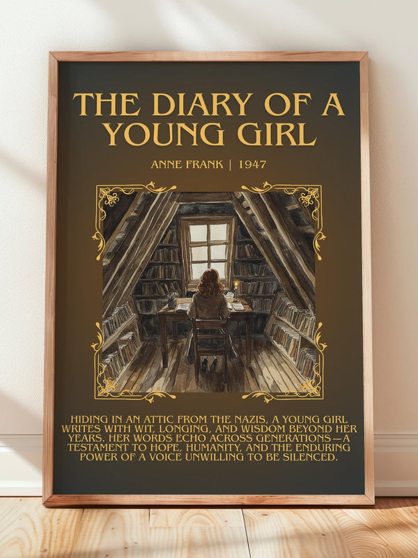 The Diary Of A Young Girl minimalist print in frame leaning in hallway – memoir wall art