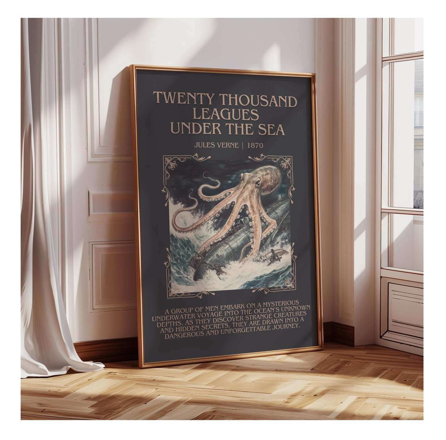 Twenty Thousand Leagues Under the Sea by Jules Verne| Descriptive Book Poster | Blurby