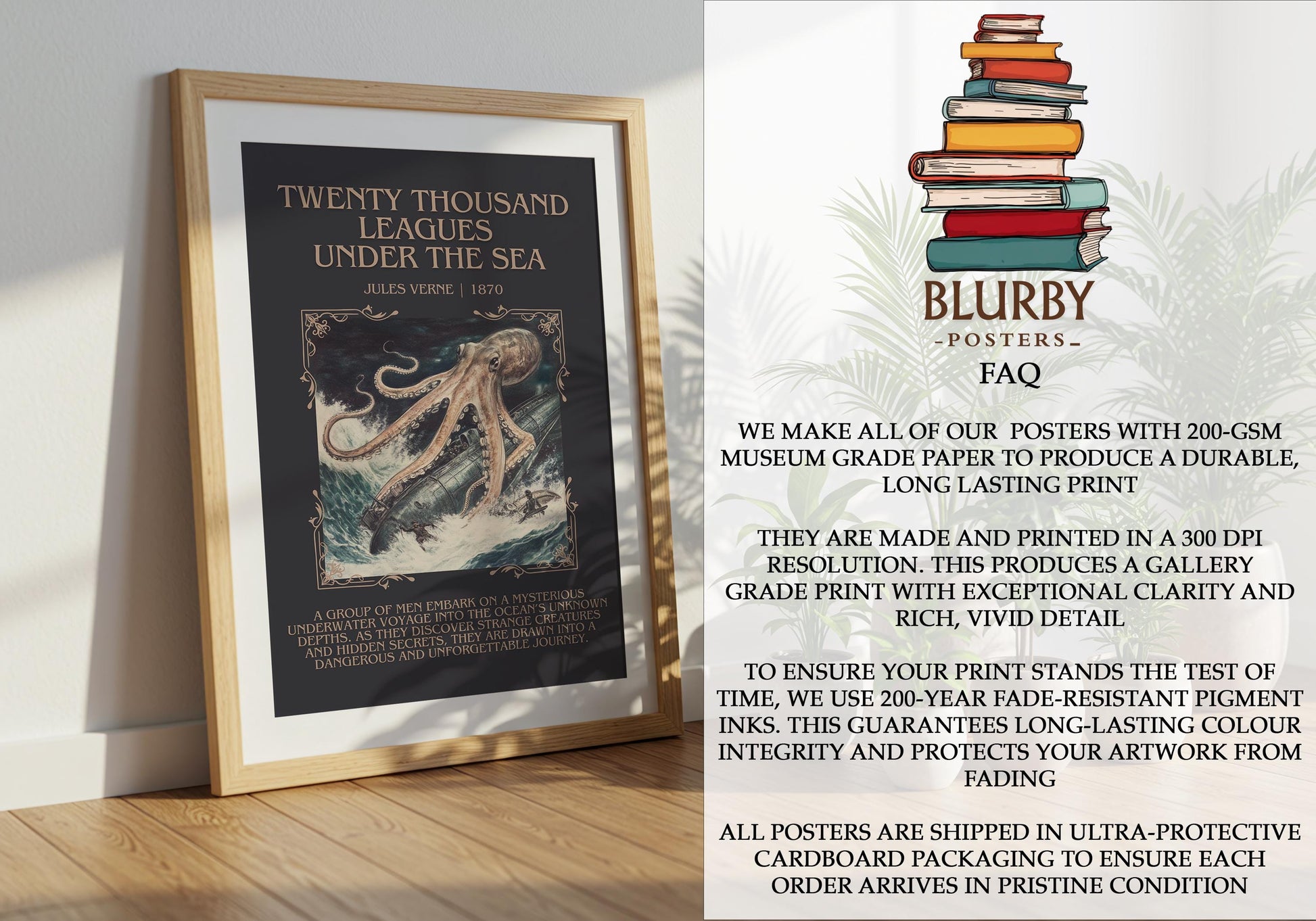 Twenty Thousand Leagues Under the Sea by Jules Verne| Descriptive Book Poster | Blurby