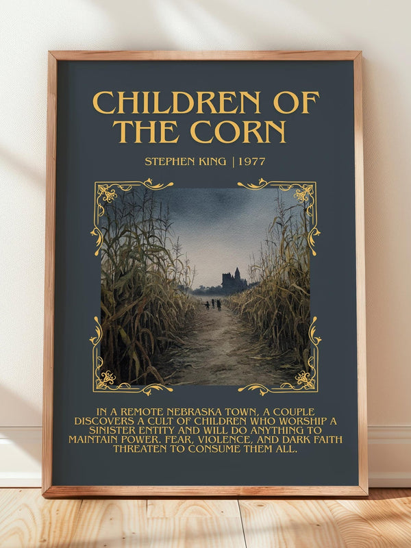 Children of the Corn minimalist print in frame leaning in hallway – horror wall art