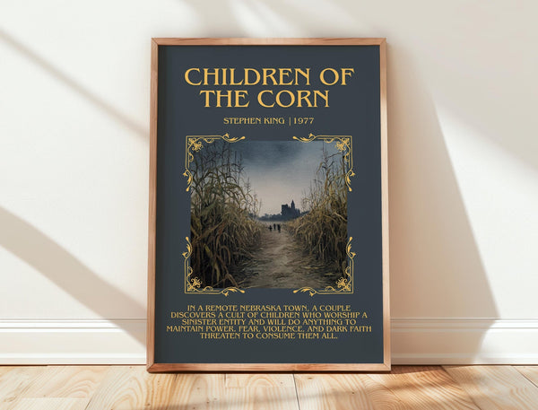 Children of the Corn minimalist print in frame leaning in hallway – horror wall art