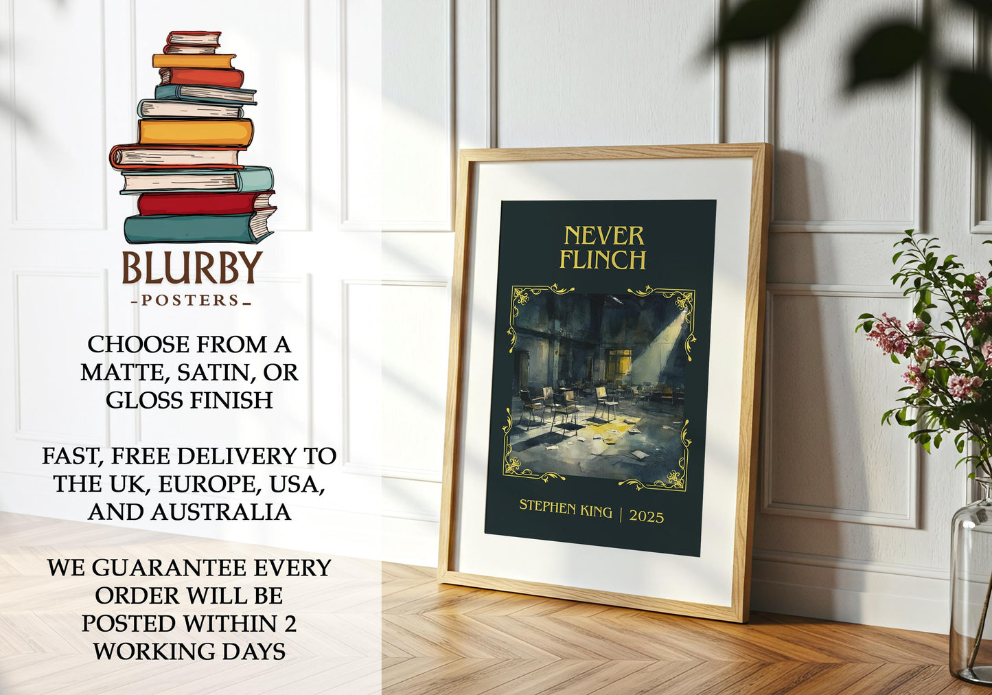 Never Flinch book poster packaging – museum-quality print rolled in protective tube