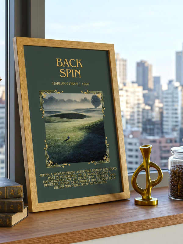 Back Spin minimalist print framed by window – literary home decor