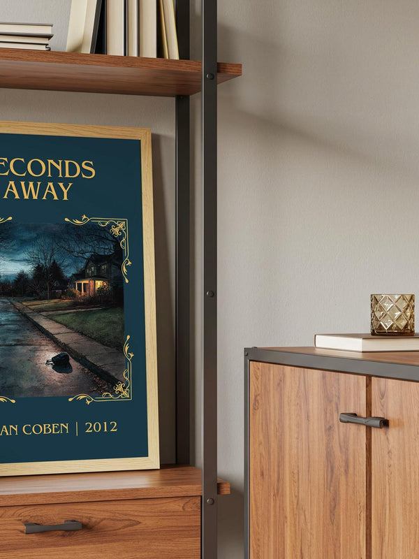 Seconds Away classic book art print framed by window – literary home decor