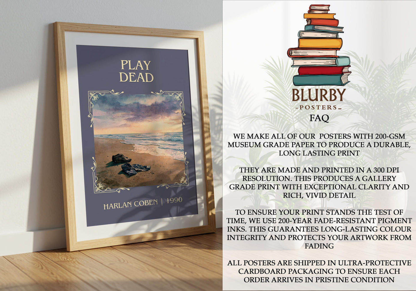 Play Dead by Harlan Coben Descriptive, High Quality Poster. Fast, Free Delivery Wall Art. Author and Blurb Artwork. Book Lover