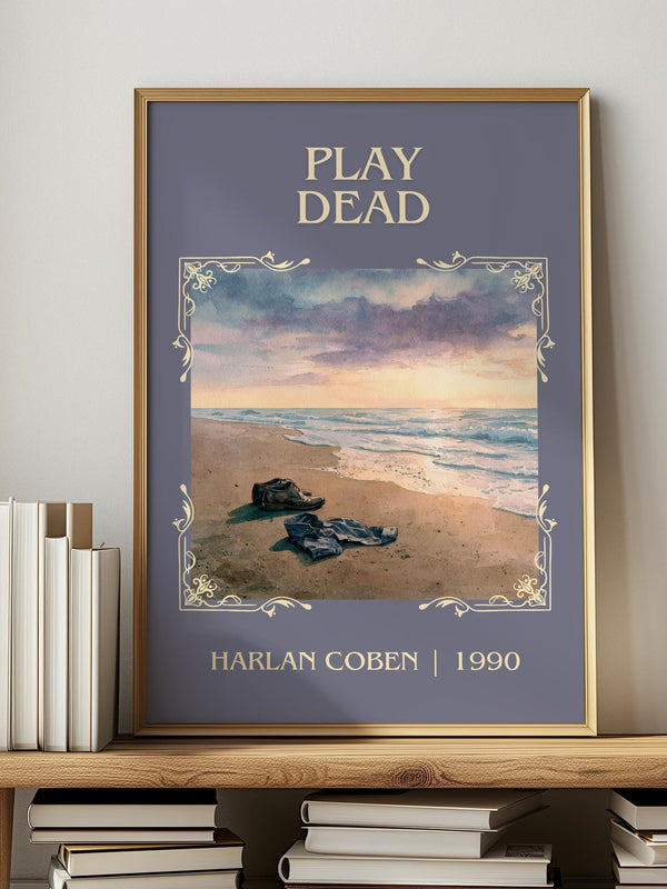 Play Dead classic book art print in frame leaning in hallway – thriller wall art