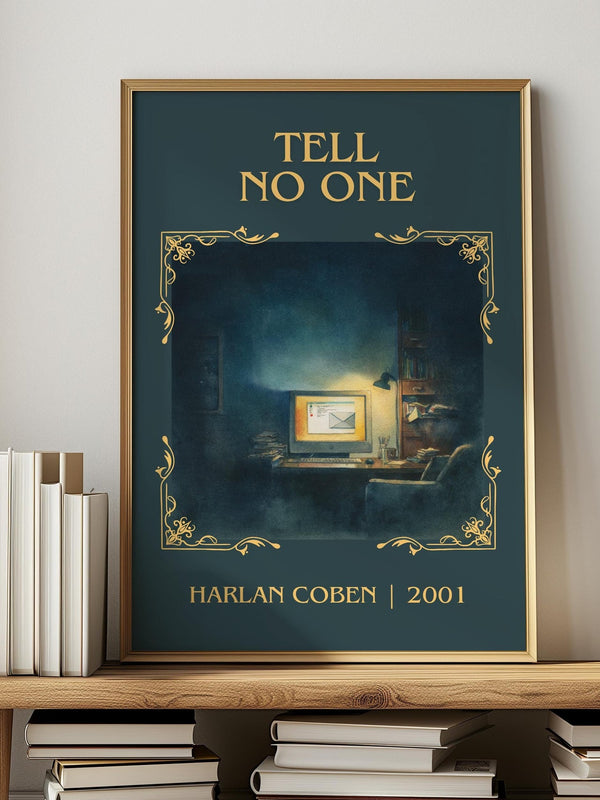 Tell No One classic book art print in frame leaning in hallway – thriller wall art