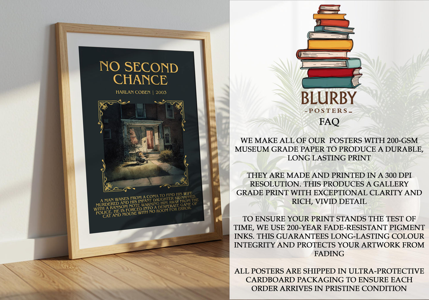 No Second Chance by Harlan Coben Descriptive Poster Print. Free Delivery Wall Art Author & Blurb Book Artwork