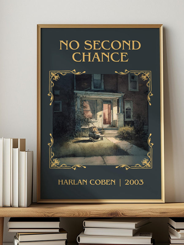 No Second Chance classic book art print in frame leaning in hallway – thriller wall art