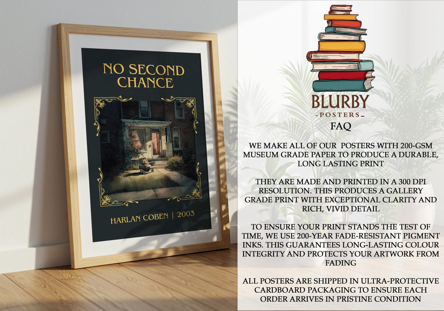 No Second Chance by Harlan Coben Descriptive Poster Print. Free Delivery Wall Art Author & Blurb Book Artwork
