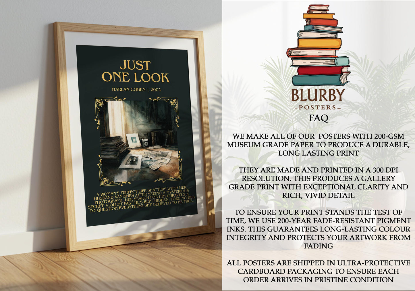 Just One Look by Harlan Coben Descriptive Poster Print. Free Delivery Wall Art Author & Blurb Book Artwork
