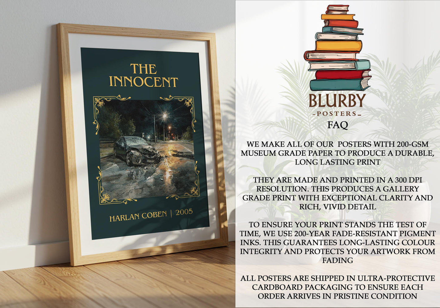 The Innocent by Harlan Coben Descriptive Poster Print. Free Delivery Wall Art Author & Blurb Book Artwork