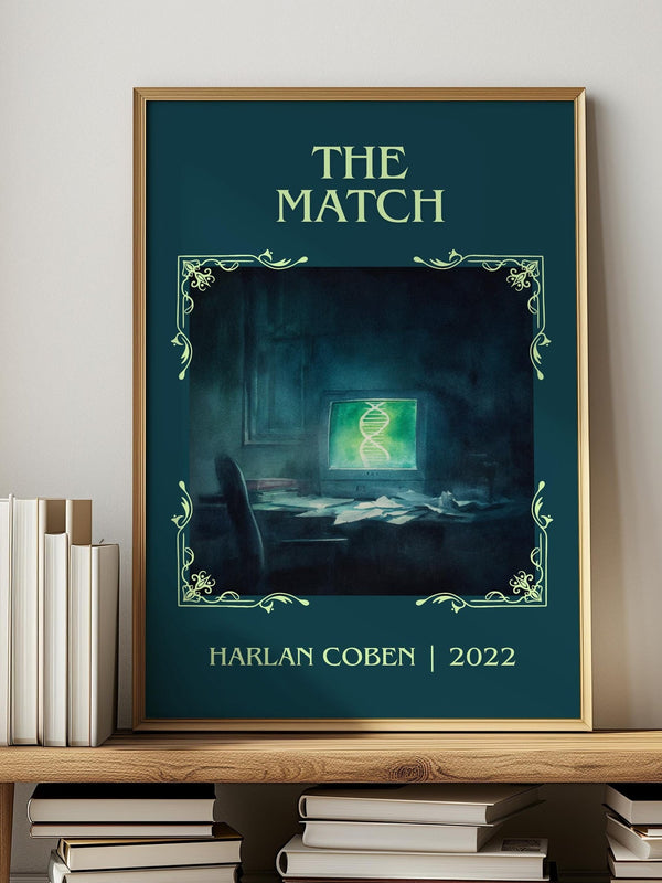 The Match classic book art print in frame leaning in hallway – thriller wall art