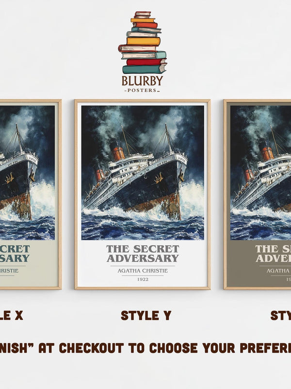 The Secret Adversary book cover print in frame leaning in hallway – mystery wall art