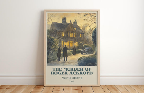 The Murder of Roger Ackroyd book cover print in frame leaning in hallway – mystery wall art