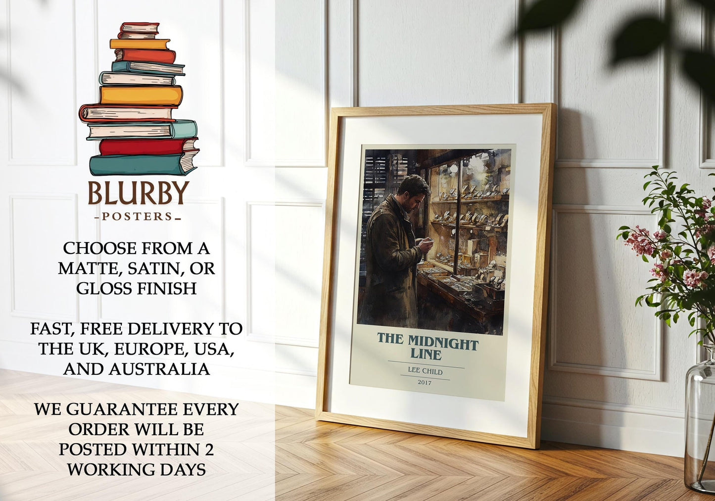 The Midnight Line book cover print on bookshelf – Lee Child fan gift