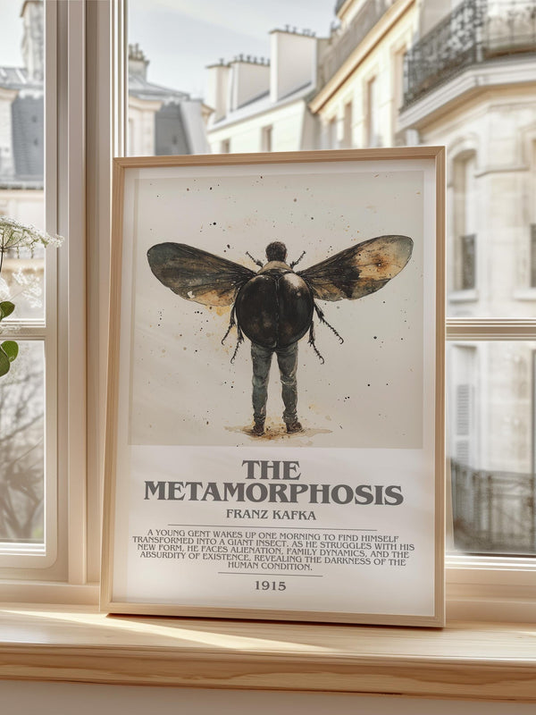 Metamorphosis bookish print framed by window – literary home decor