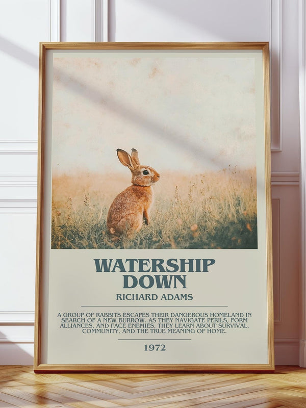 Watership Down bookish print in frame leaning in hallway – adventure wall art