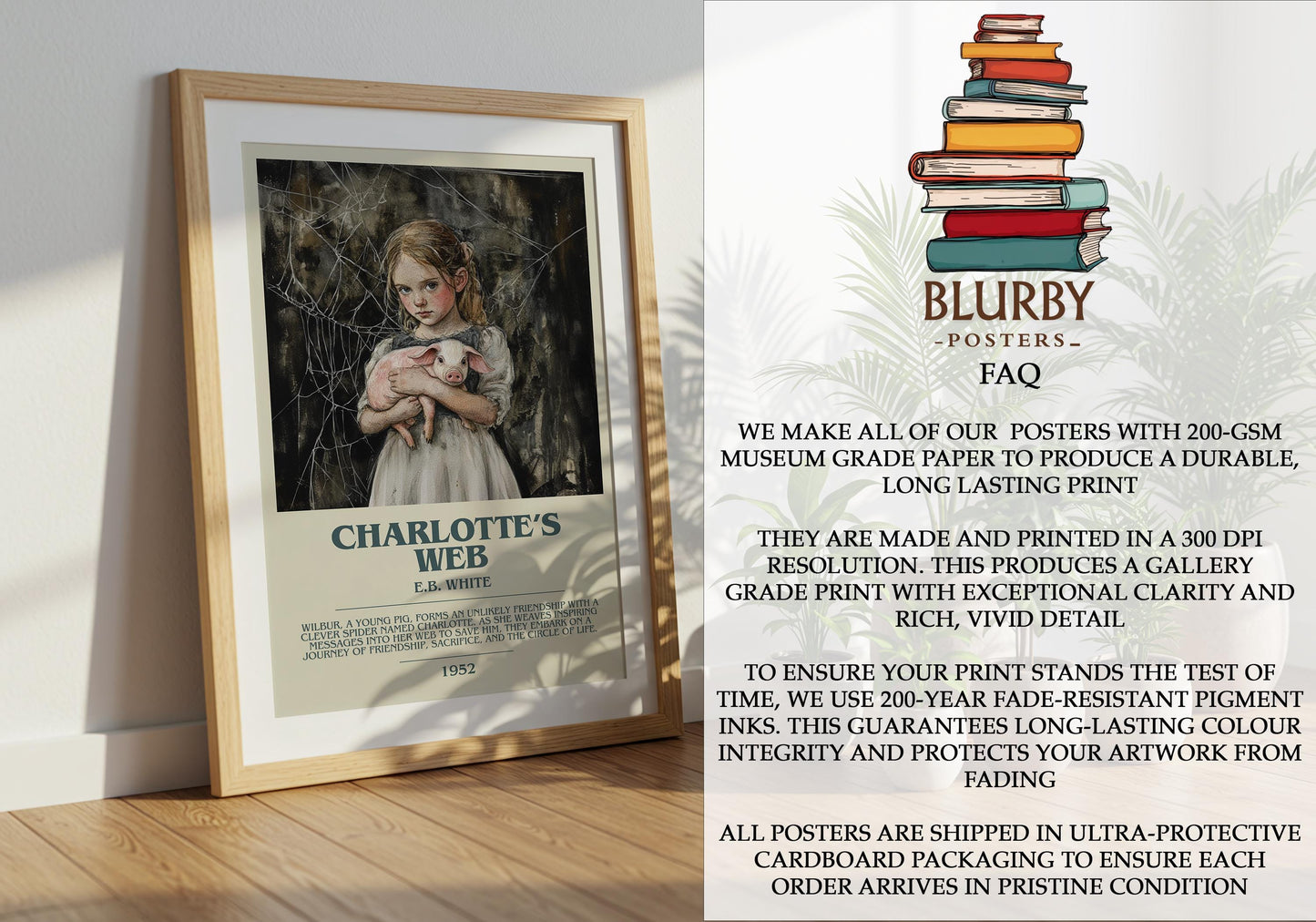 Charlottes Web by E.B. White | Descriptive Modern Book Art | Poster