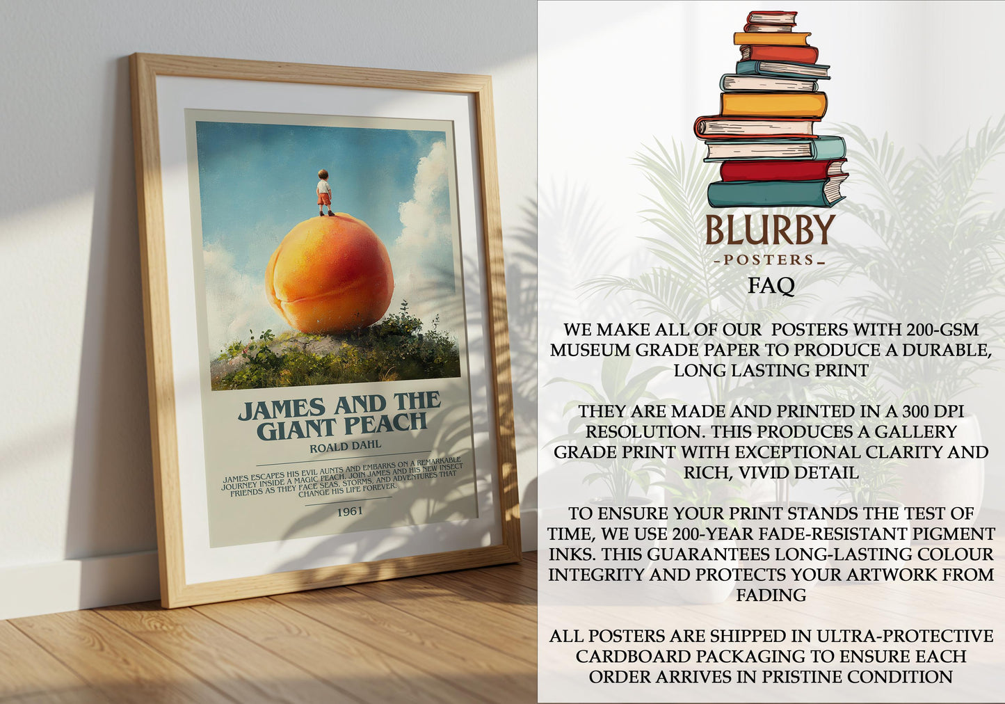 James and the Giant Peach by Roald Dahl | Descriptive Modern Book Art | Poster