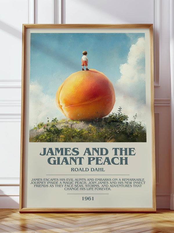 James and the Giant Peach bookish print in frame leaning in hallway – childrens wall art