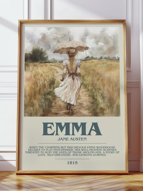 Emma bookish print in frame leaning in hallway – classic literature wall art