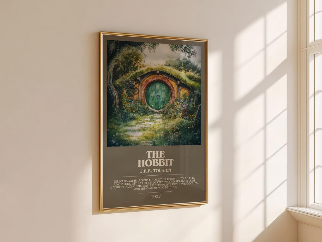 The Hobbit bookish book poster framed on wall – fantasy wall art (mockup)