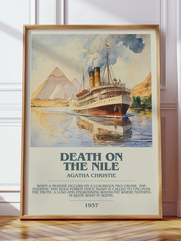 Death on the Nile bookish print in frame leaning in hallway – mystery wall art