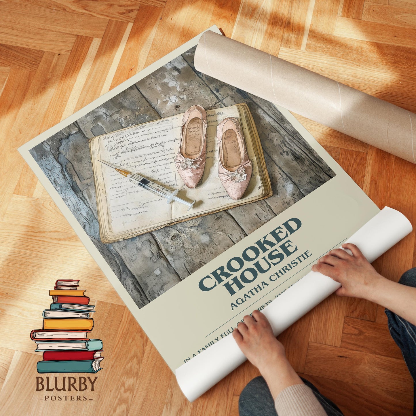 Crooked House book poster packaging – museum-quality print rolled in protective tube
