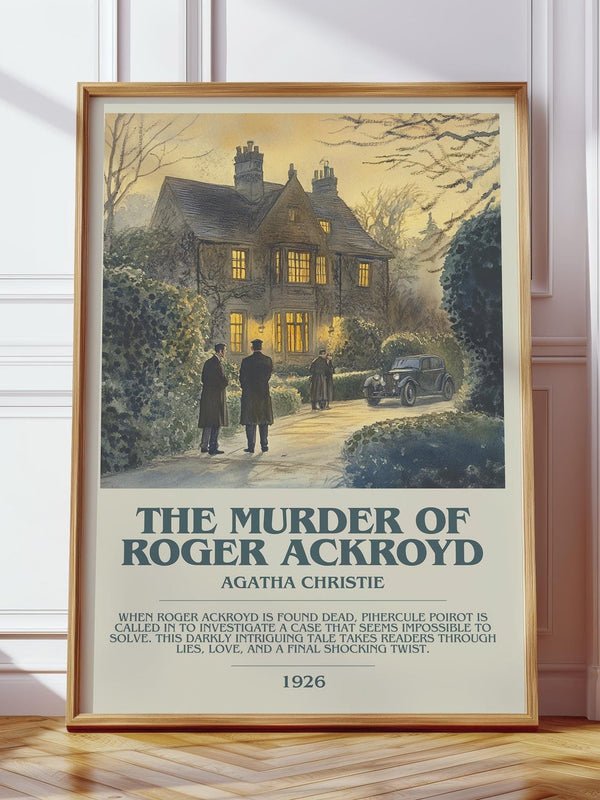 The Murder of Roger Ackroyd bookish print in frame leaning in hallway – mystery wall art