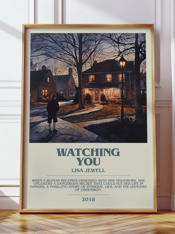 Watching You bookish print in frame leaning in hallway – thriller wall art