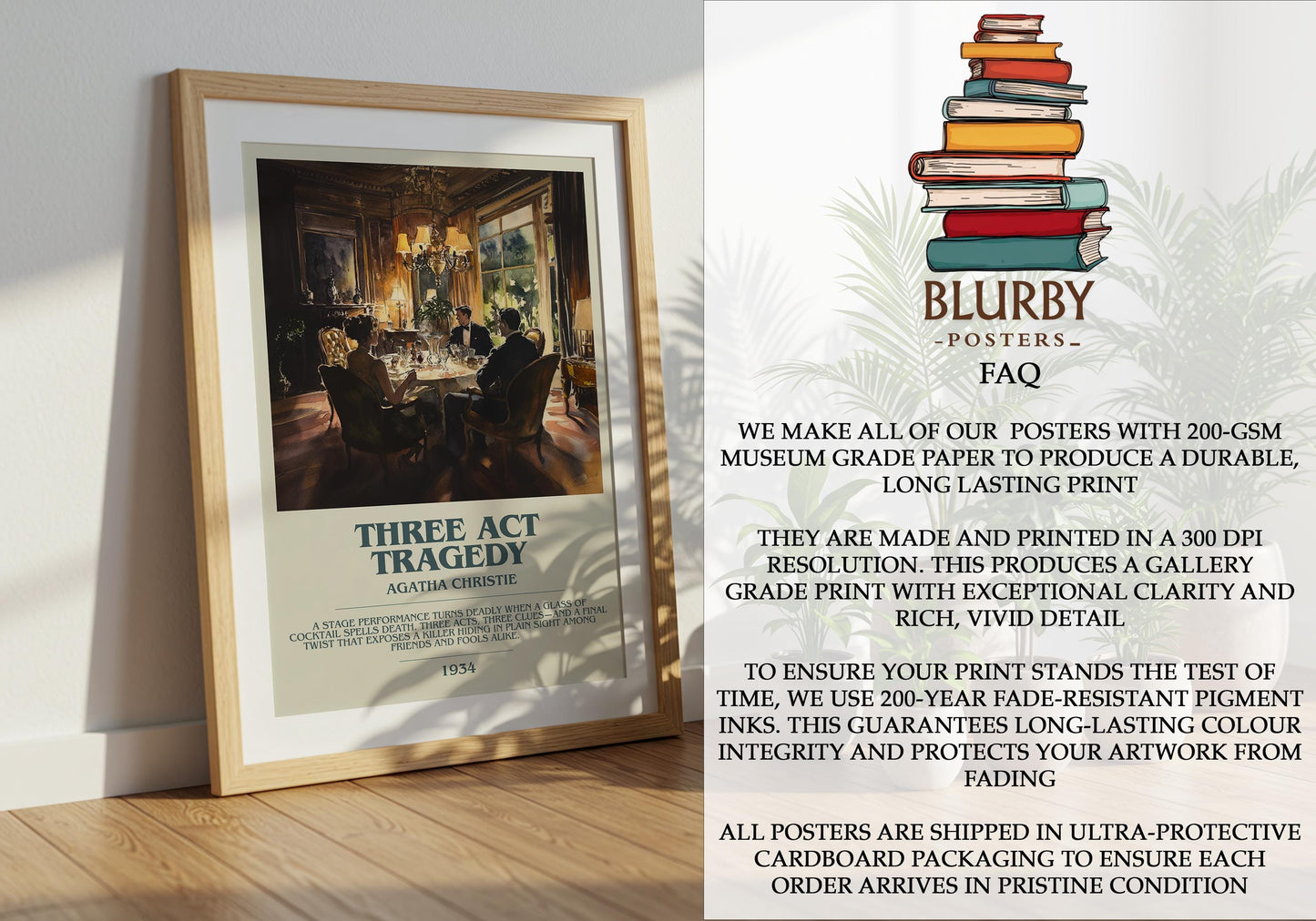 Three Act Tradegy by Agatha Christie | Descriptive Modern Book Art | Poster