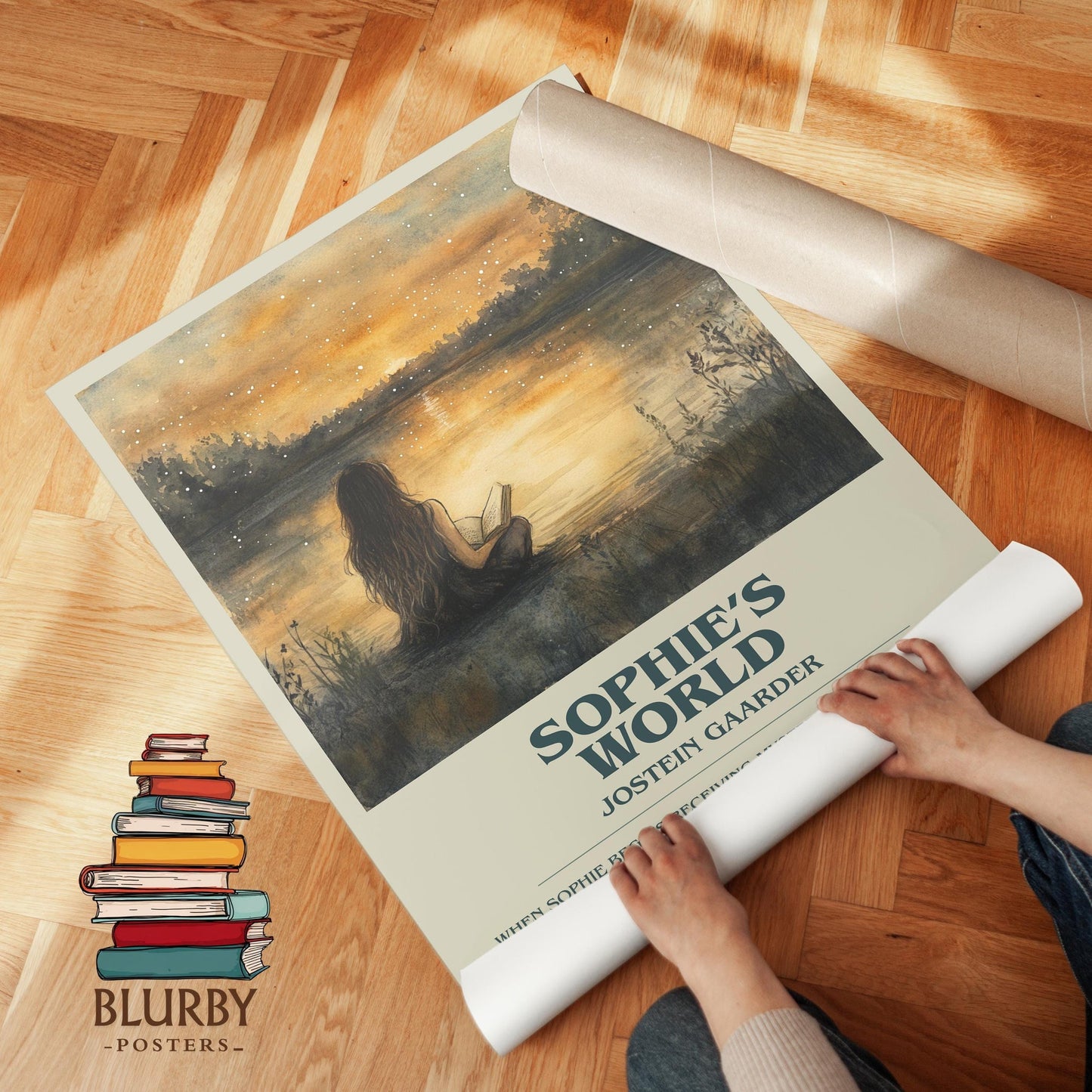 Sophie's World book poster packaging – museum-quality print rolled in protective tube