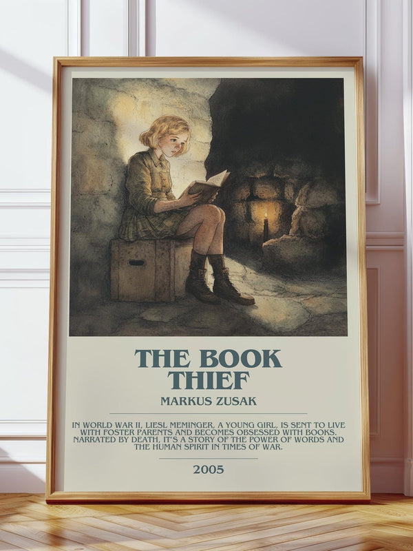 The Book Thief bookish print in frame leaning in hallway – historical fiction wall art
