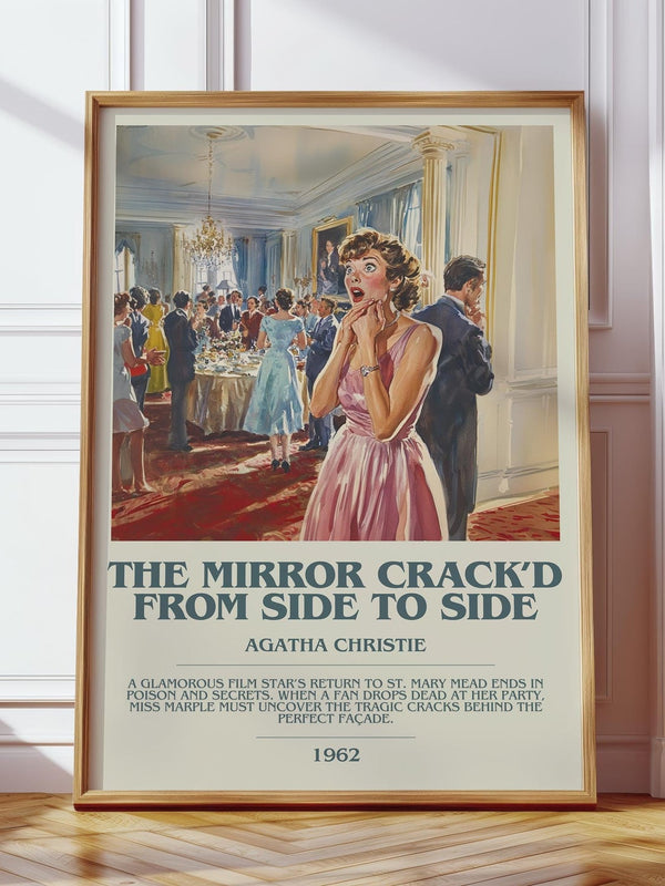 The Mirror Crack'd from Side to Side bookish print in frame leaning in hallway – mystery wall art