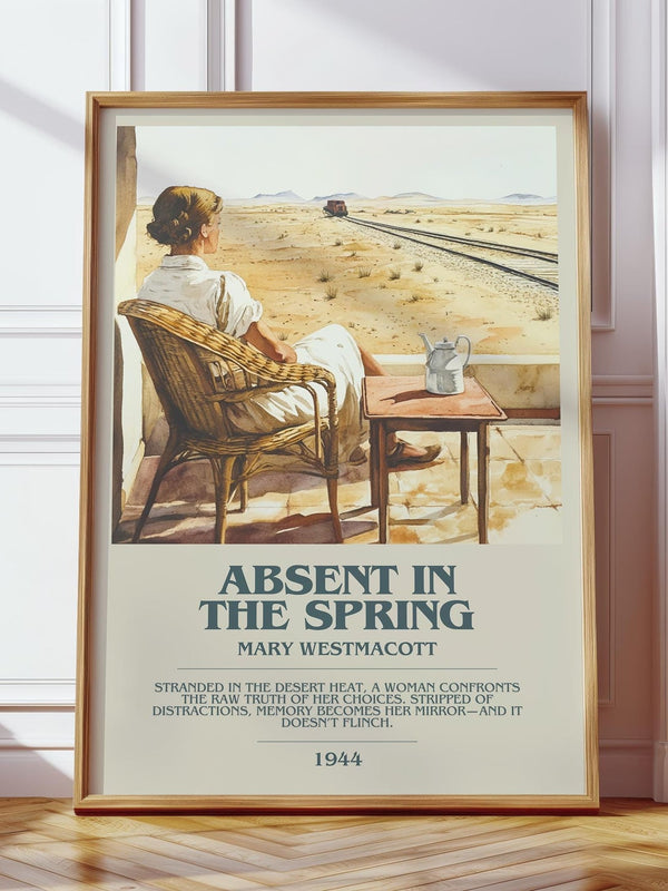 Absent In The Spring bookish print in frame leaning in hallway – romance wall art