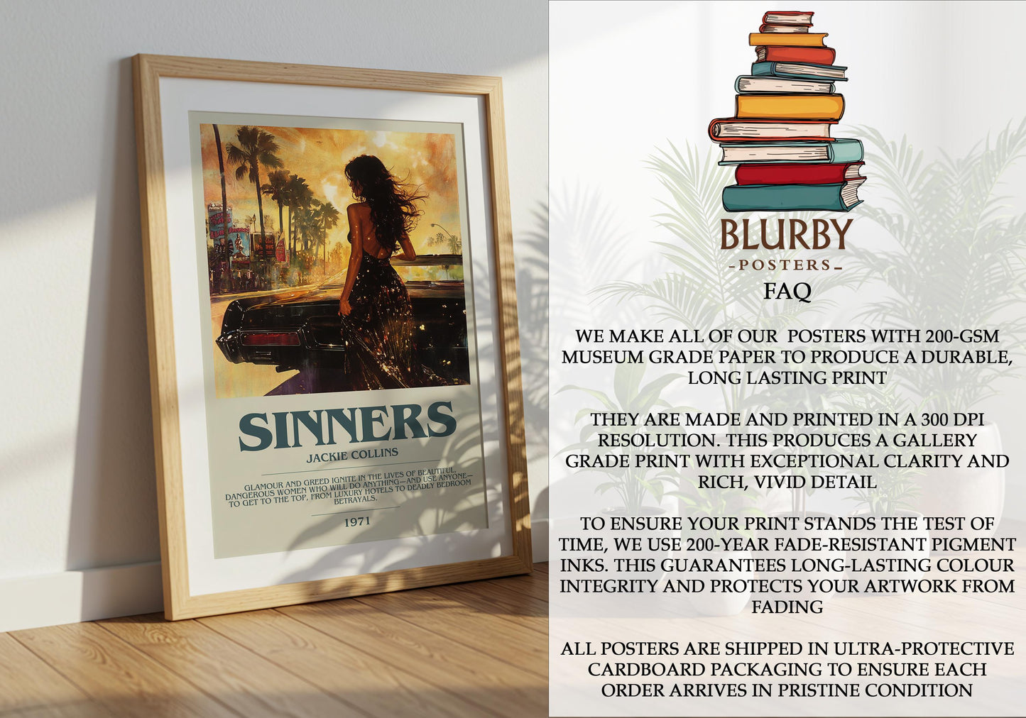 Sinners by Jackie Collins | Descriptive Modern Book Art | Poster