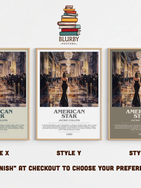 American Star bookish poster colour and style options – Jackie Collins book art