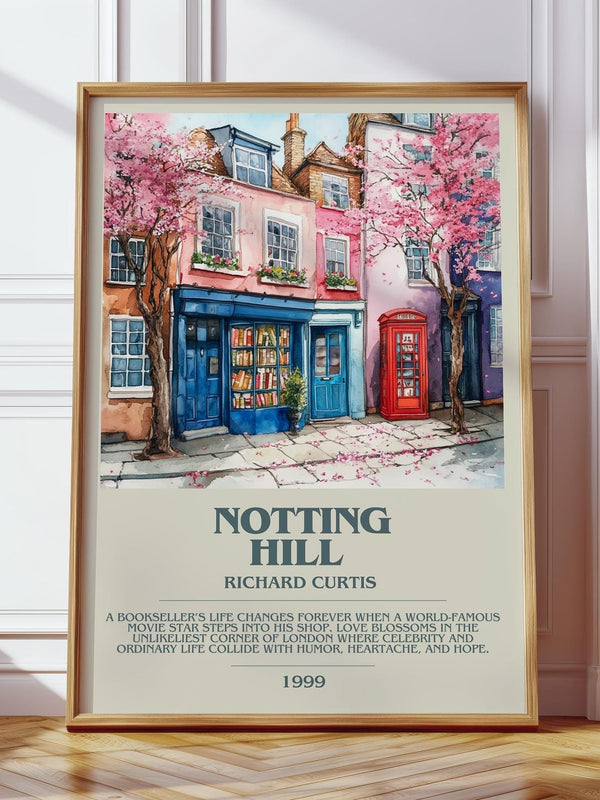 Notting Hill bookish print in frame leaning in hallway – romance wall art