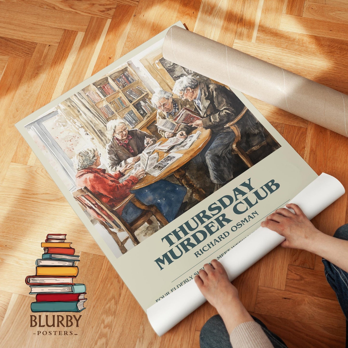 Thursday Murder Club book poster packaging – museum-quality print rolled in protective tube