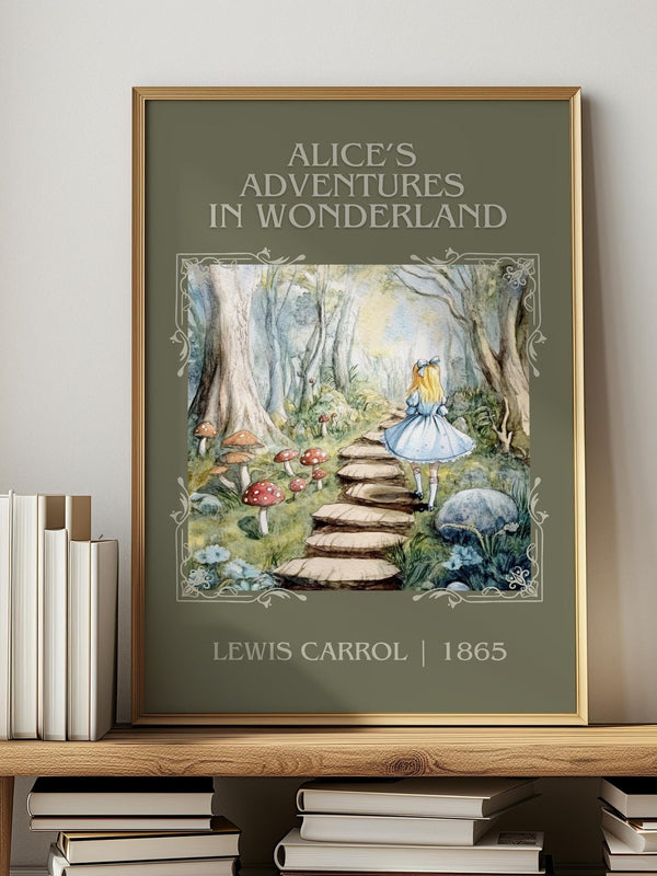 Alice's Adventures in Wonderland classic book art print in frame leaning in hallway – childrens wall art