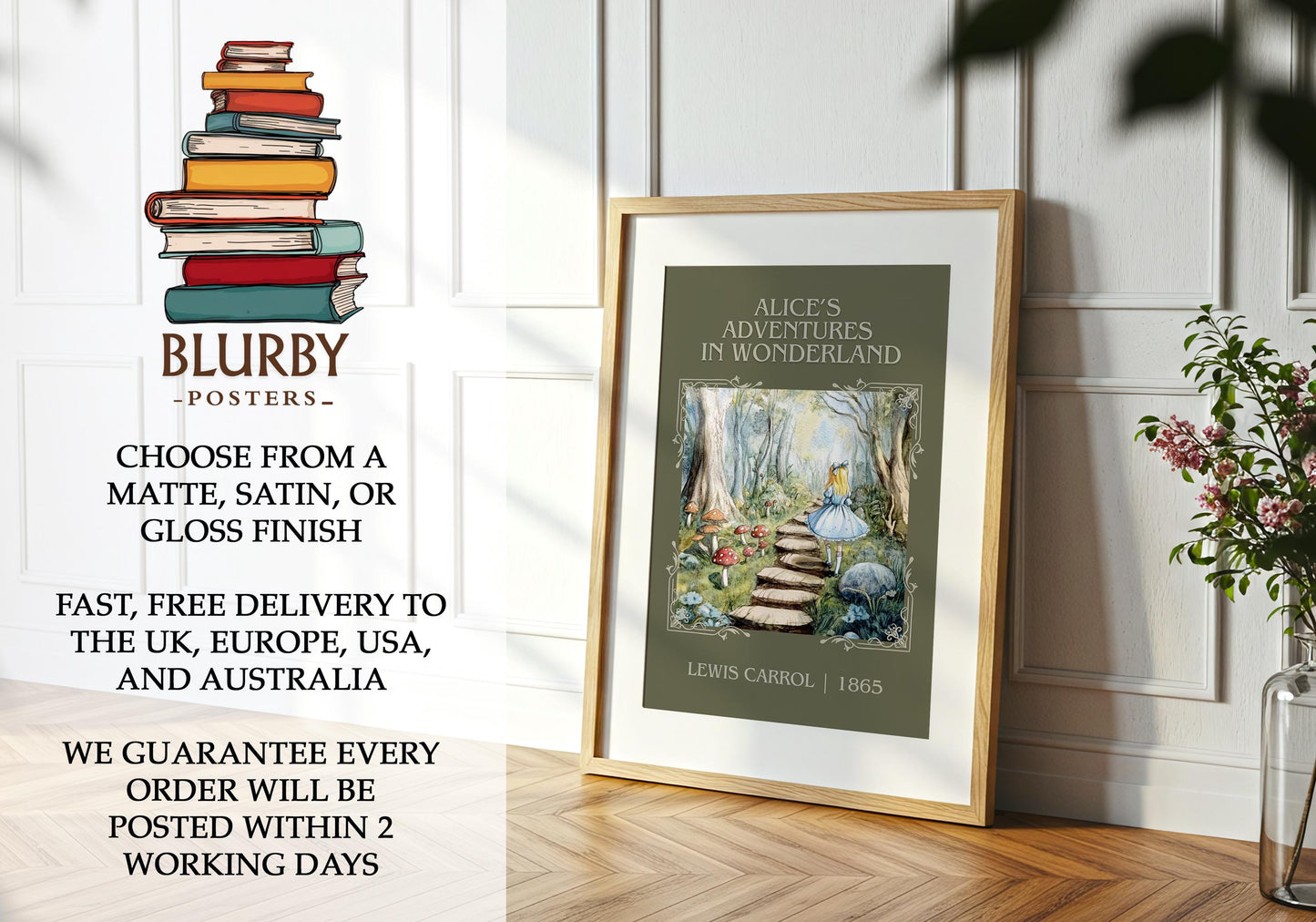 Alice's Adventures in Wonderland book poster packaging – museum-quality print rolled in protective tube