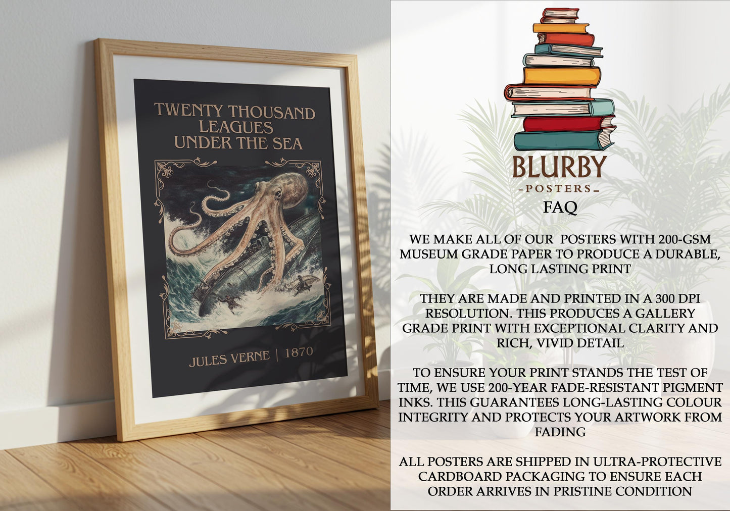 Twenty Thousand Leagues Under The Sea by Jules Verne | Descriptive Book Poster | Minimalist